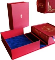 The red box made for the bible, opened to show a blue lining