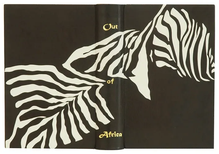 Out of Africa bound in black with a white zebra-stripe design